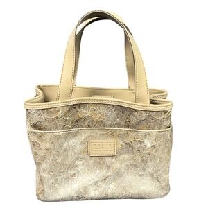 Relic Gold Paisley Embossed Small Tote Bag Beige Metallic Handbag Satchel